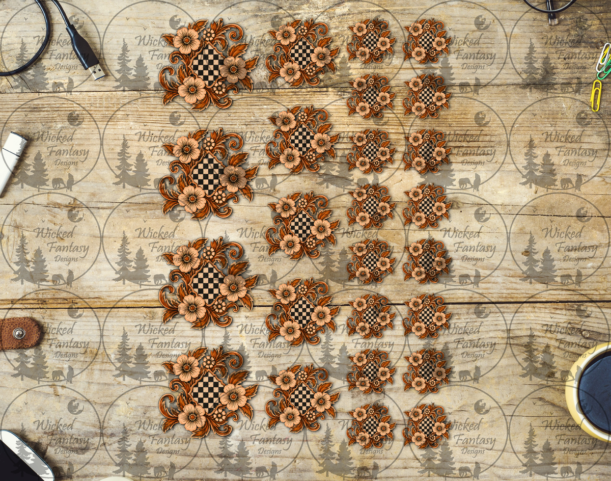 UVDTF Tooled Checkered Florals Elements 11" x 6"