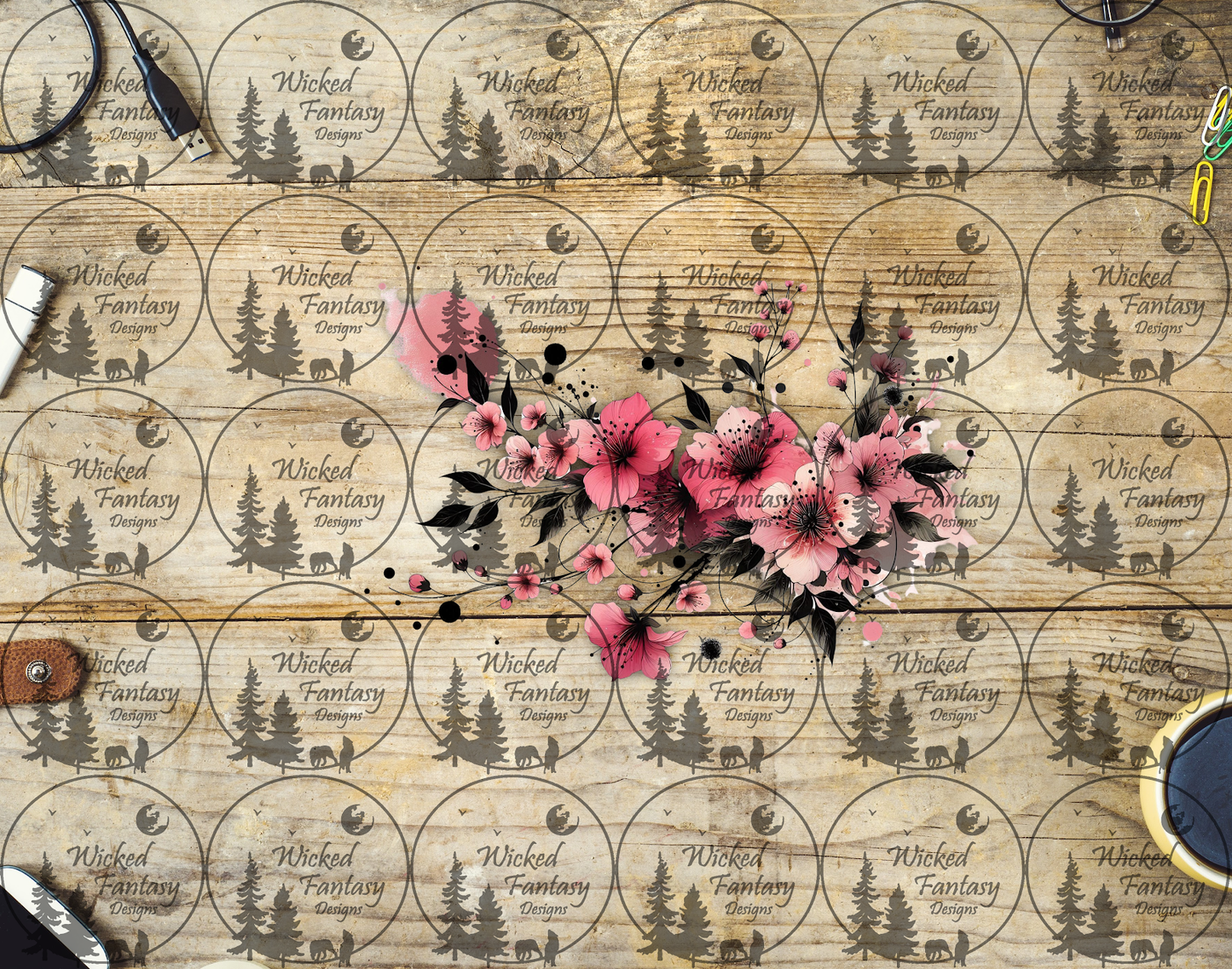 UVDTF Pink and Black Flowers
