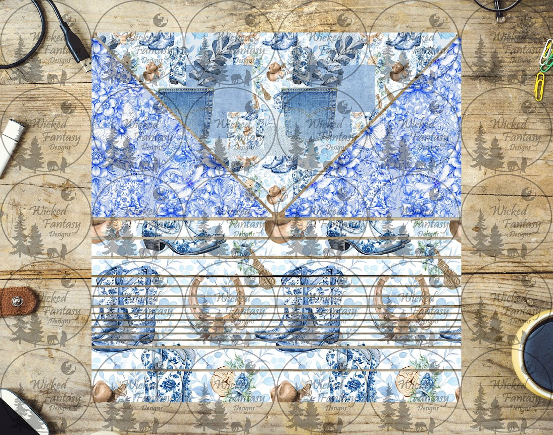UVDTF Chinoiserie Cowgirl Patchwork Triangles and Striping 20oz 30oz 10"x10" Element Sheet