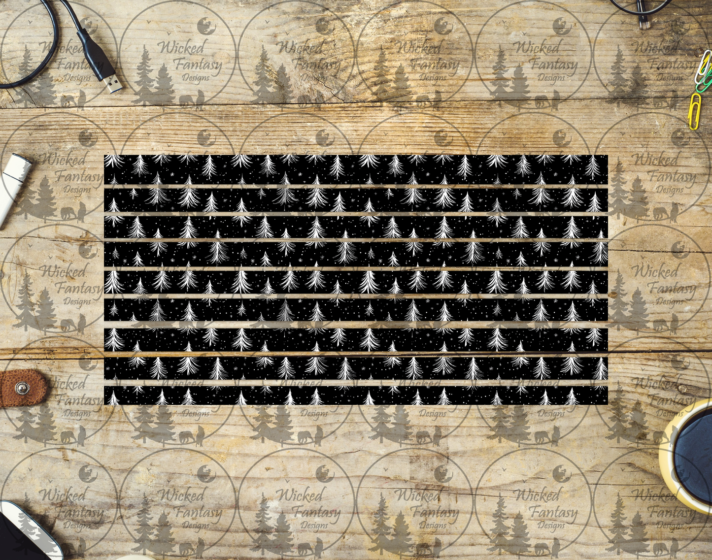 UVDTF Black and White Evergreen Trees 6x12" Striping element