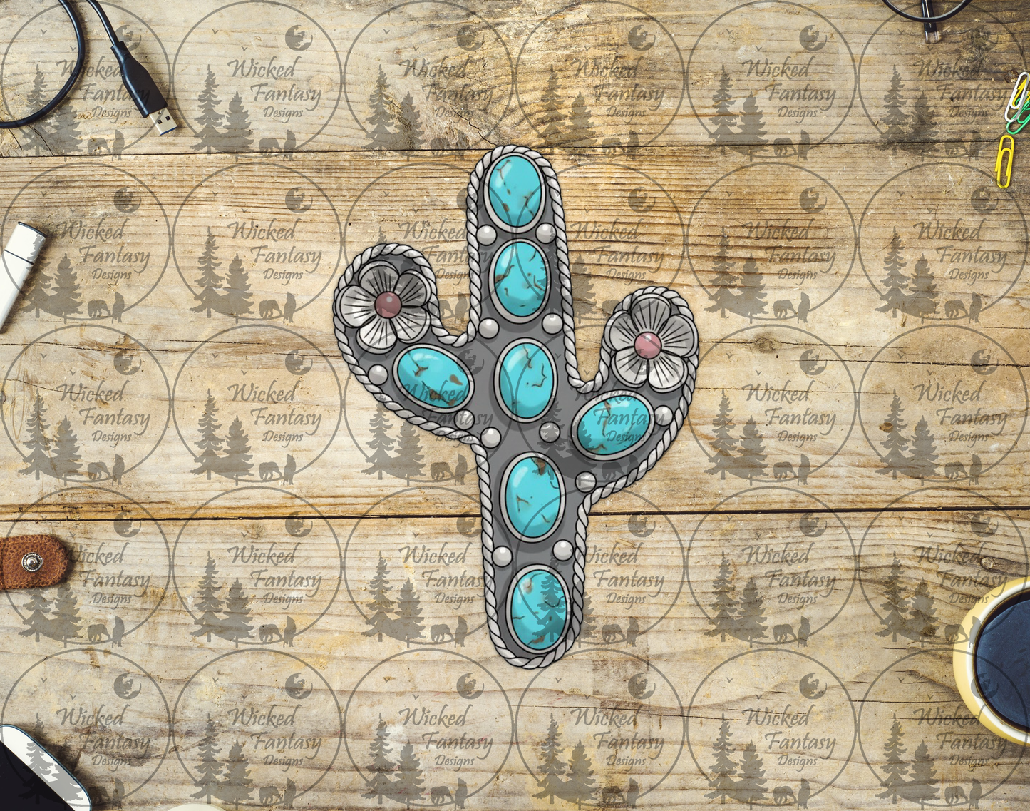 UVDTF Cactus and Flowers Turquoise Concho