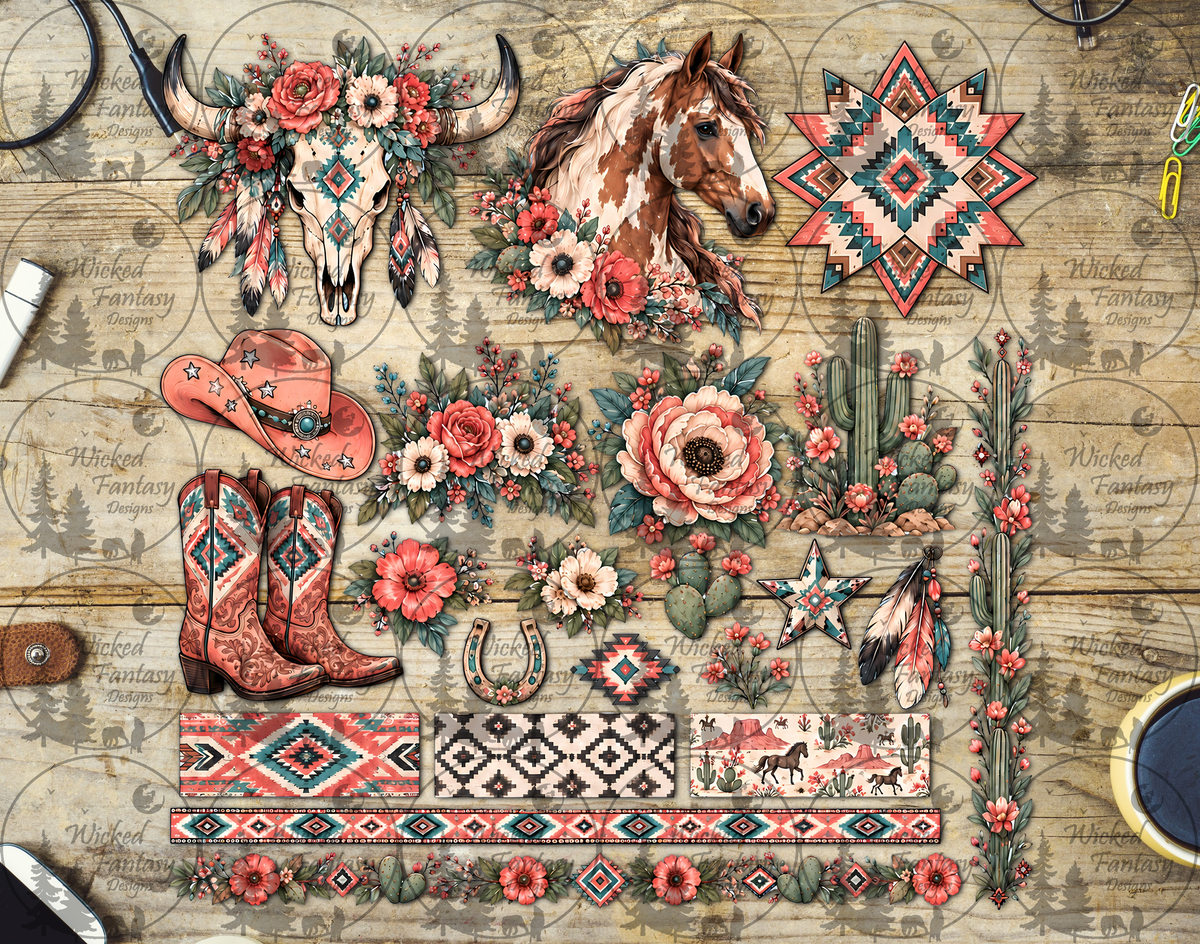 UVDTF Coral Teal Western Aztec Star Element Sheet