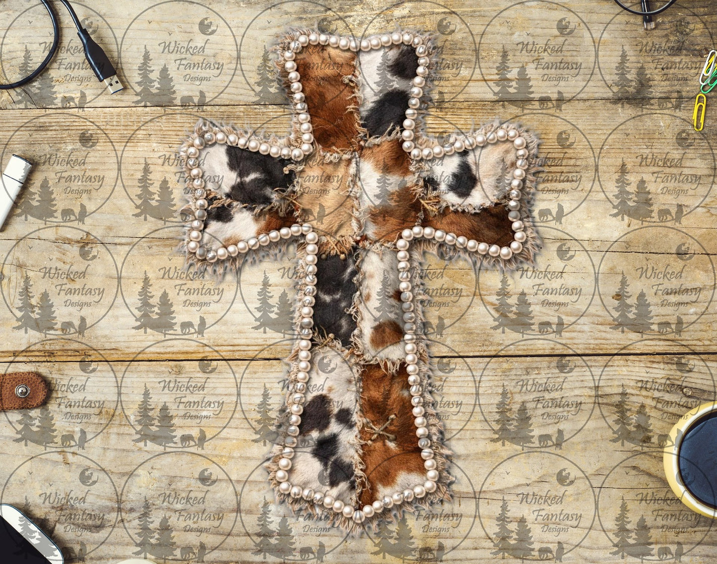 UVDTF Cow Hide and Pearls Cross