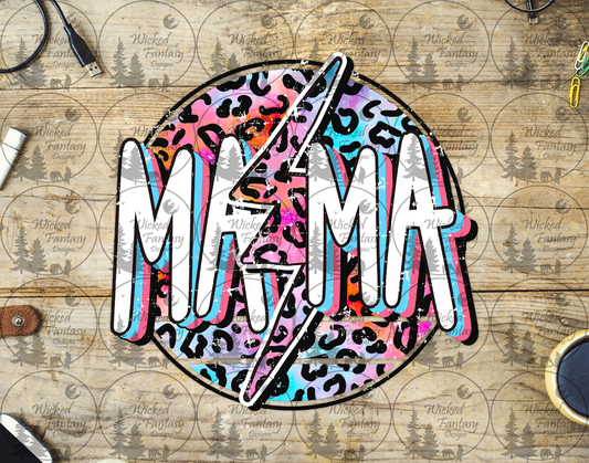 UVDTF Mama Leopard Print with Lightning Bolt