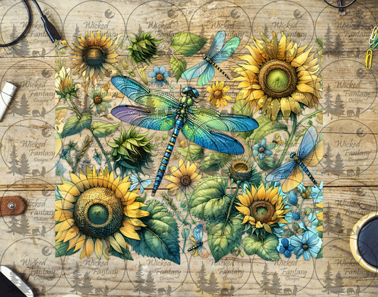 UVDTF Dragonflies and Sunflowers