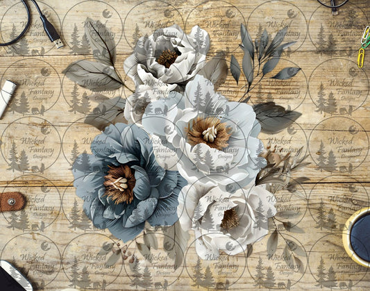 UVDTF Dusty Blue and White Floral Arrangement