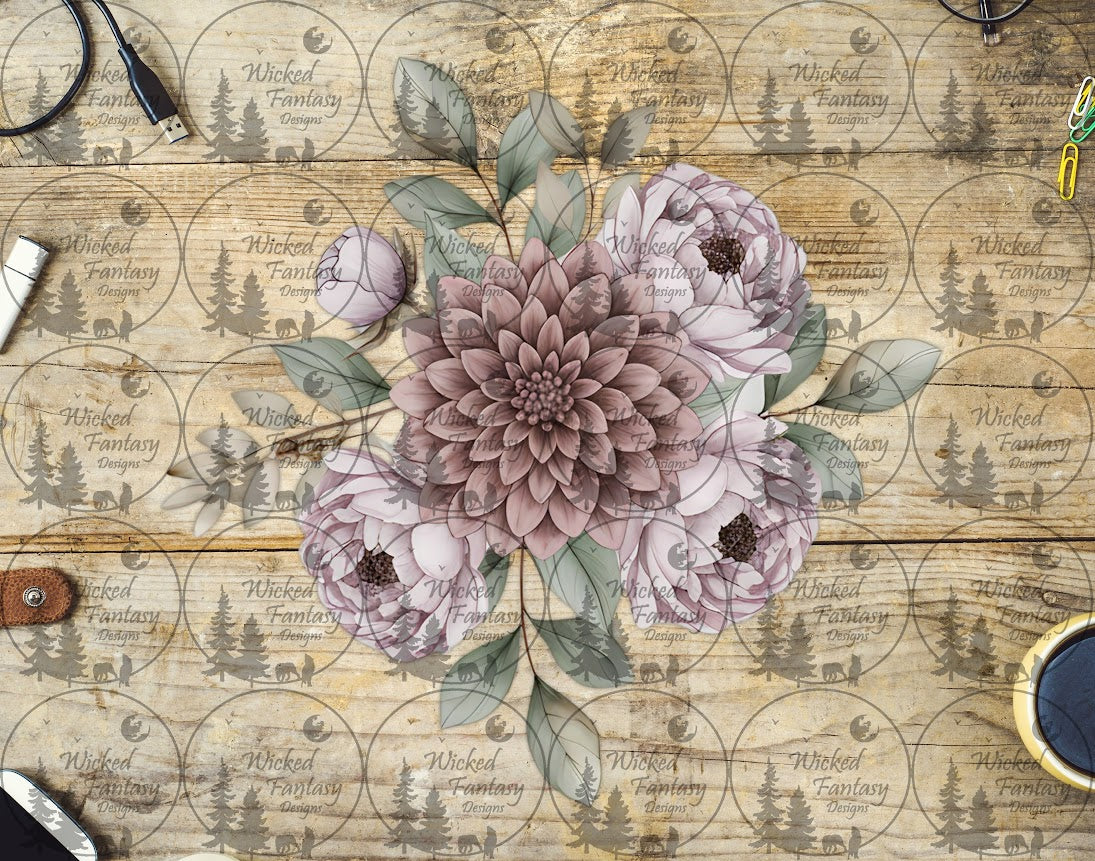 UVDTF Soft Pink Dahlia and Peonies