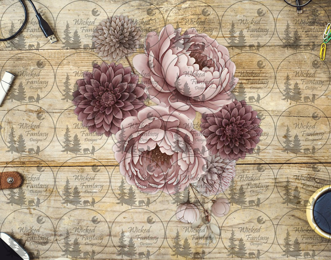 UVDTF Dusty Pink  Peonies ands Dahlia