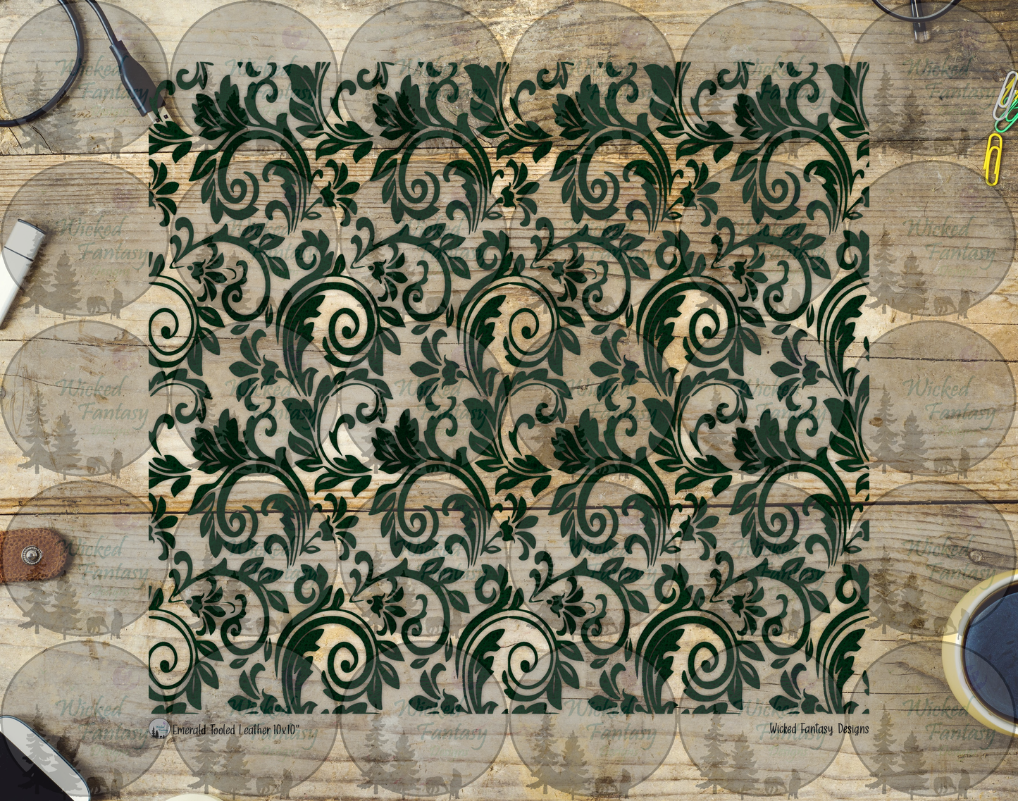 UVDTF Emerald Textured Tooled Leather 20oz 30oz 10"x10"