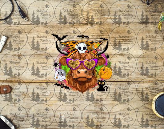 UVDTF Spooky Highland Cow with Glasses