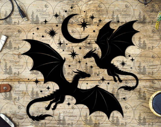 UVDTF Dragon Silhouettes with Moon and Stars