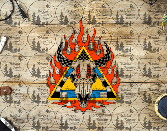 UVDTF Cow Skull with Flames and Feathers