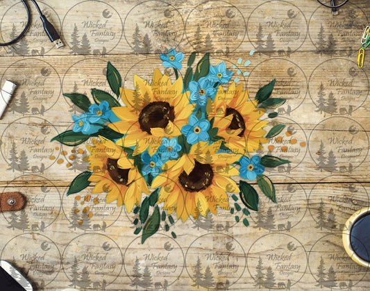 UVDTF Aqua Posies and Sunflowers Floral Arrangement