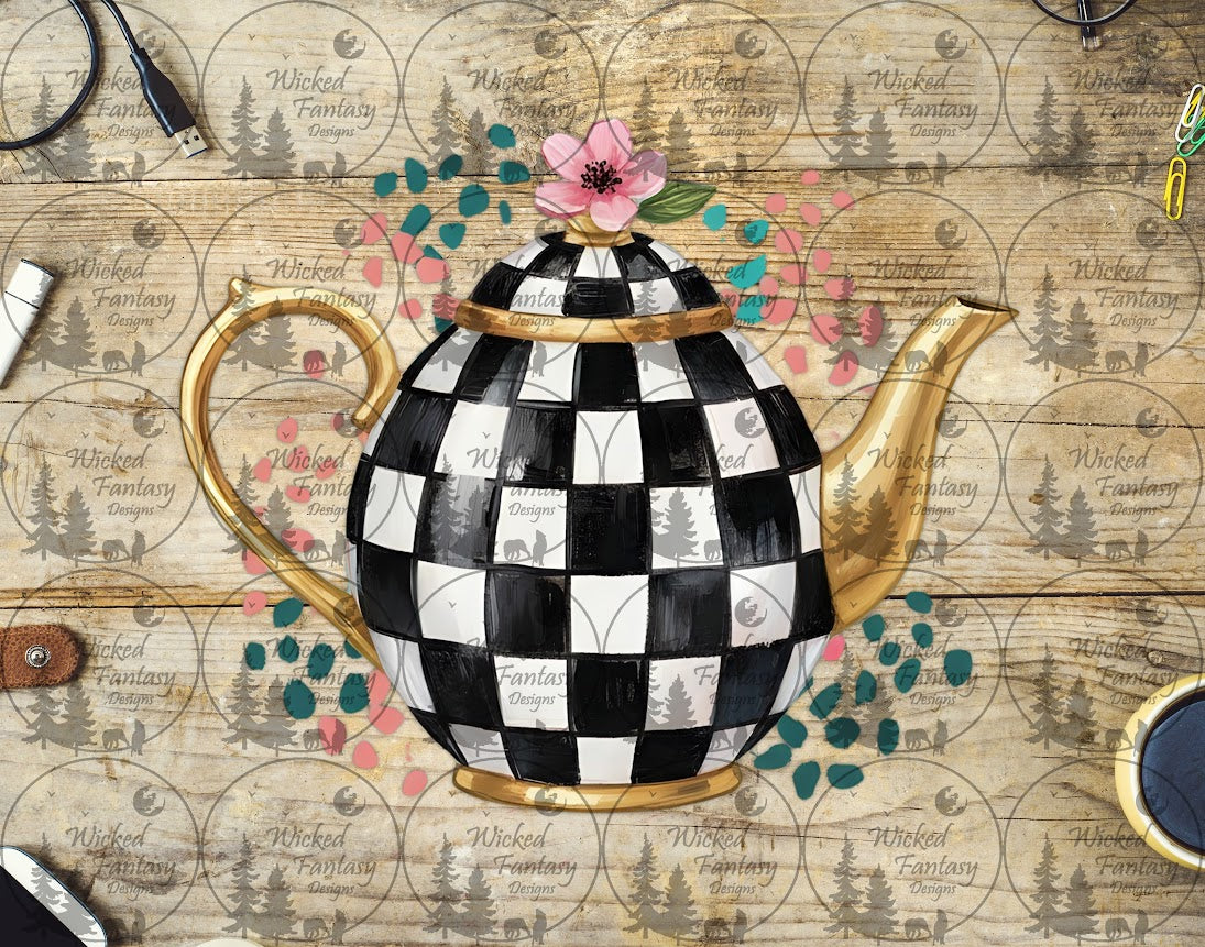 UVDTF Checkered Tea Pot