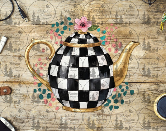 UVDTF Checkered Tea Pot
