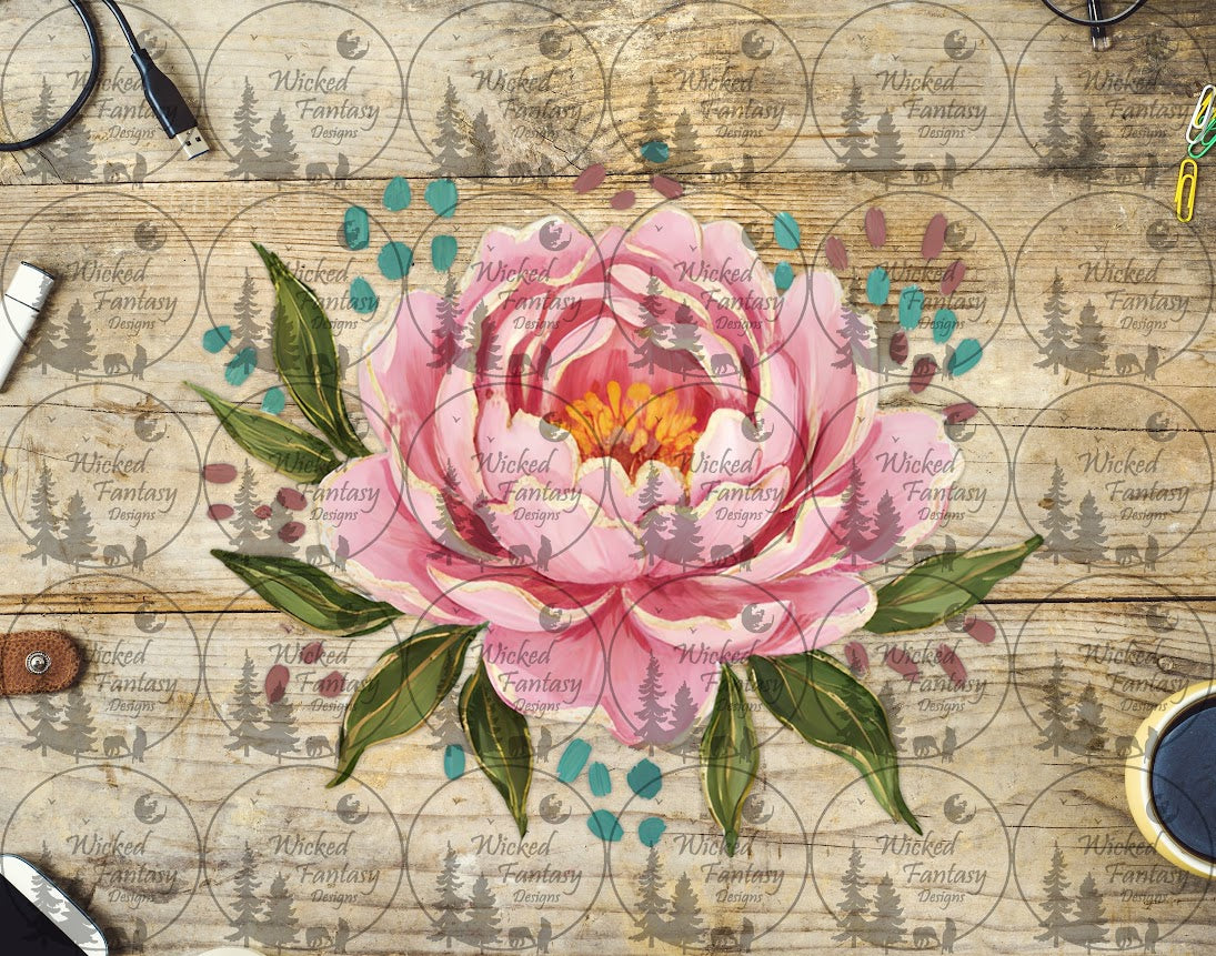 UVDTF Painted Pink Peony with Dots