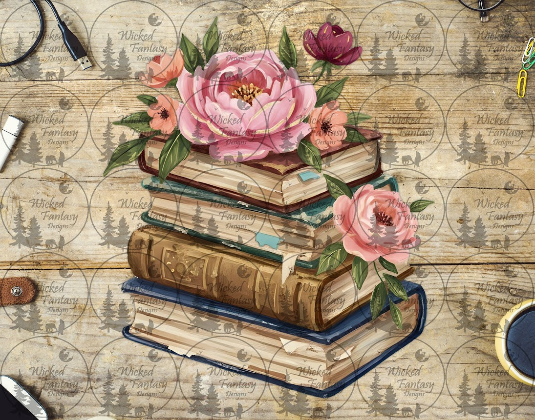 UVDTF Book Stack and Peonies
