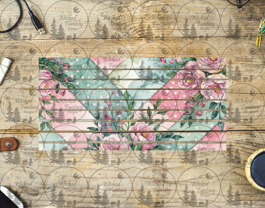 UVDTF Quilted Floral Mint and Pink Striping 6x12" element