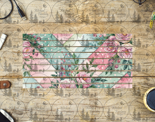UVDTF Quilted Floral Mint and Pink Striping 6x12" element