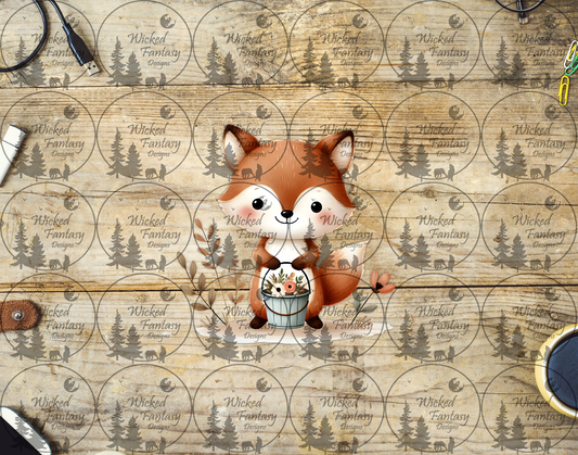 UVDTF Cute Fox with Bucket of Flowers
