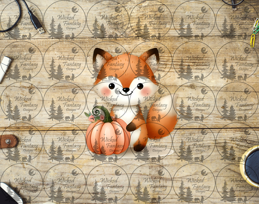 UVDTF Cute Fox with Pumpkin