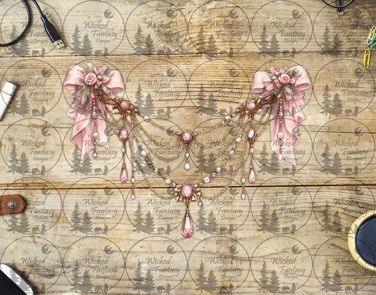 UVDTF Faux Draped Pearls Rose Quartz and Bows
