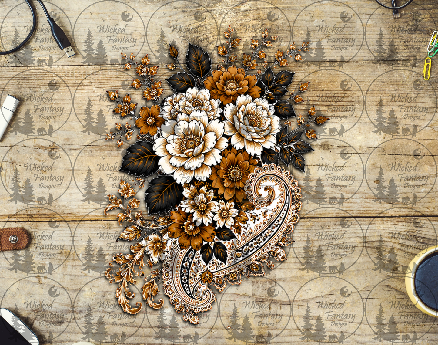 UVDTF Amber Ivory and Paisley Floral Arrangement