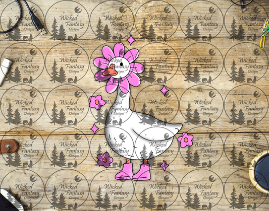 UVDTF Goose with Pink Flowers and Boots