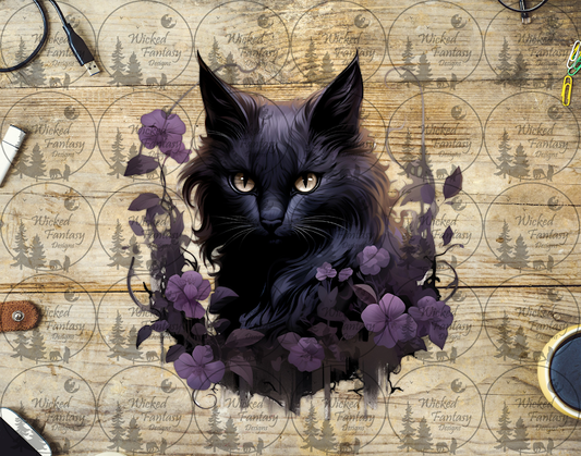 UVDTF Black Cat and Purple Floral