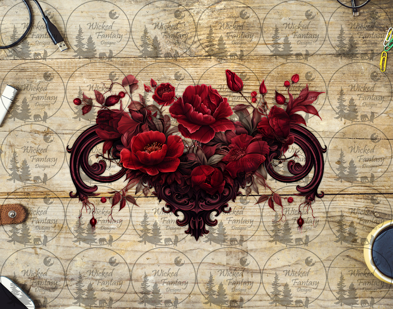 UVDTF Red Filagree Floral