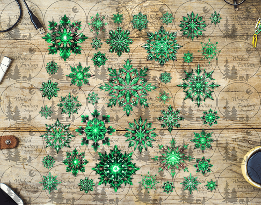 UVDTF Green Snowflakes 12x12"