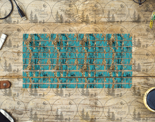 UVDTF Teal and Leopard Print Grunge Striping 6x12" element