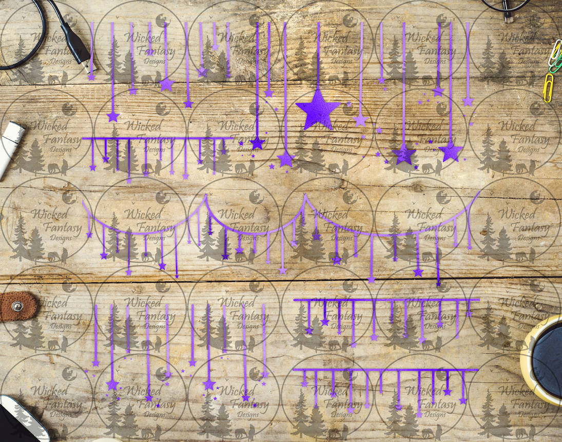 UVDTF Purple Hanging Stars 11x11" Element