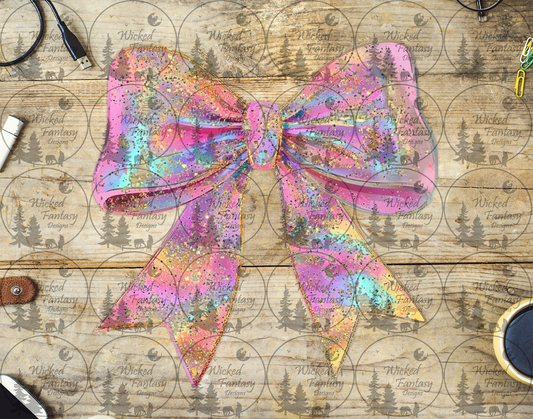 UVDTF Pink and Teal Gradient Bow