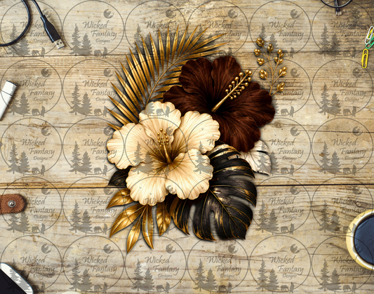 UVDTF Chocolate Ivory Hibiscus Floral Arrangement