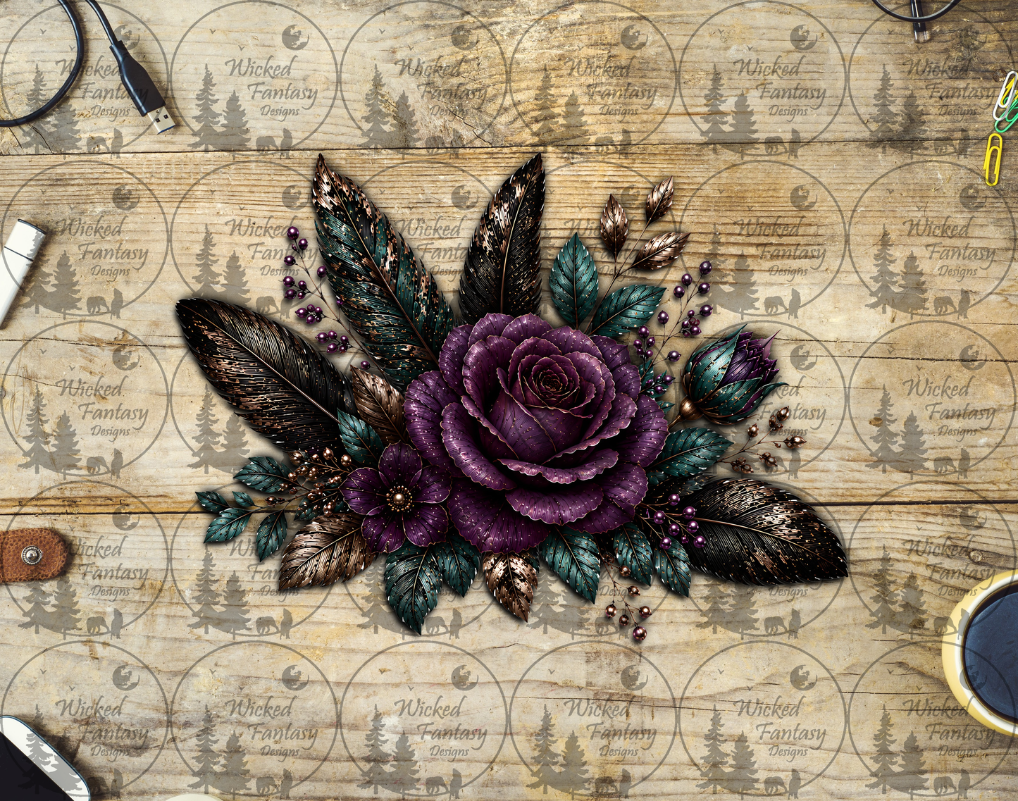 UVDTF Amethyst and Teal Floral Arrangement