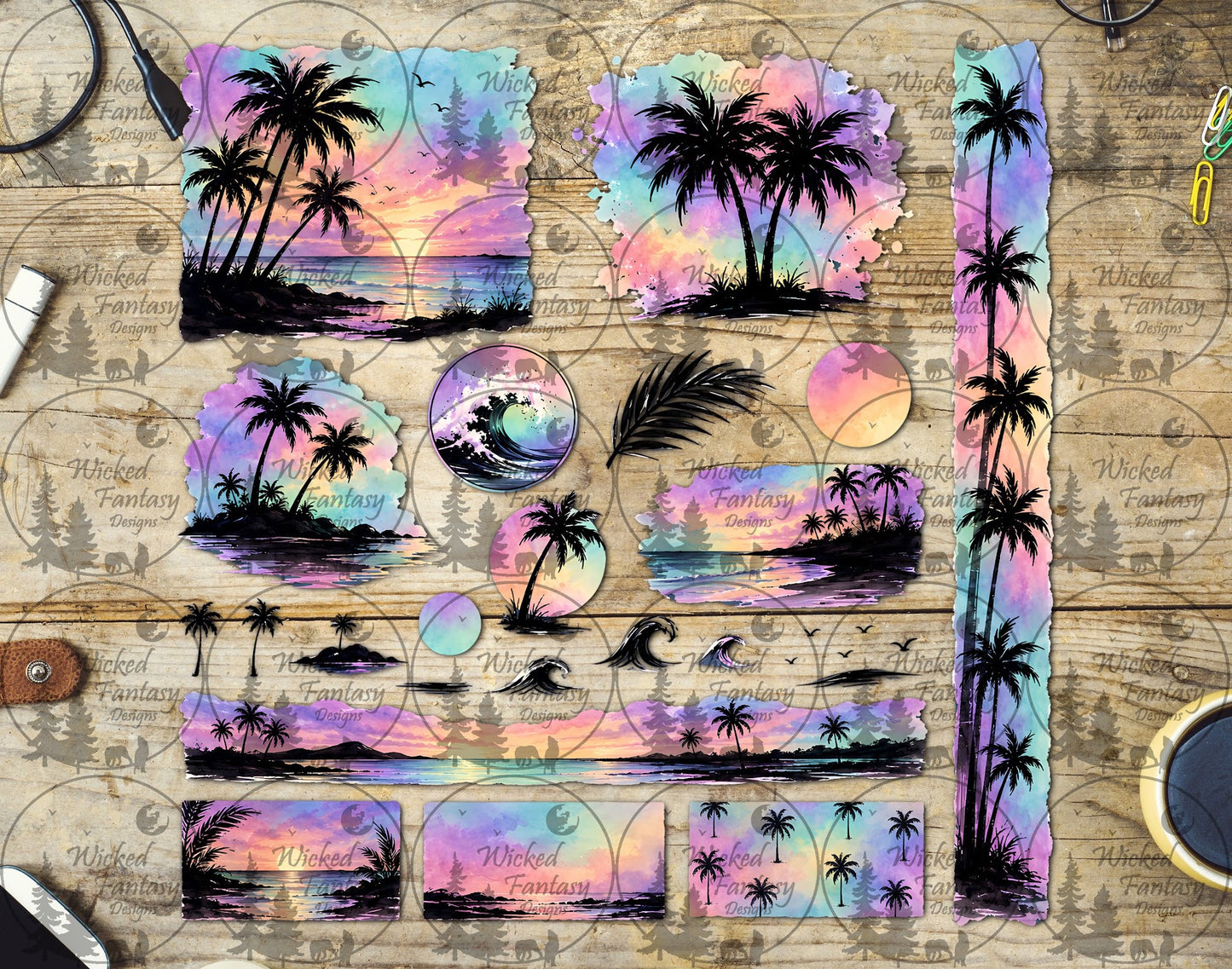 UVDTF Pastel Beach Palms Element Sheet
