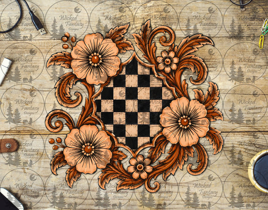 UVDTF Checkered Rust Western Florals