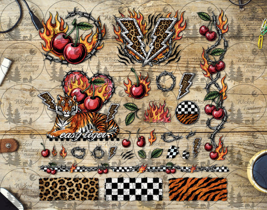 UVDTF Easy Tiger Barb Wire Cherries Multimedia Element Sheet