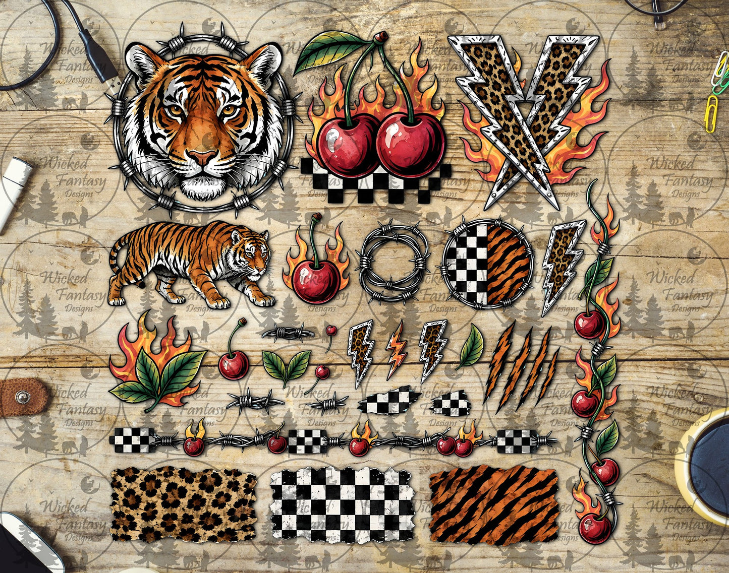 UVDTF Edgy Barb Wire Tiger Multimedia Element Sheet