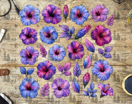 UVDTF Periwinkle to Pink Gradient Hibiscus Element Sheet