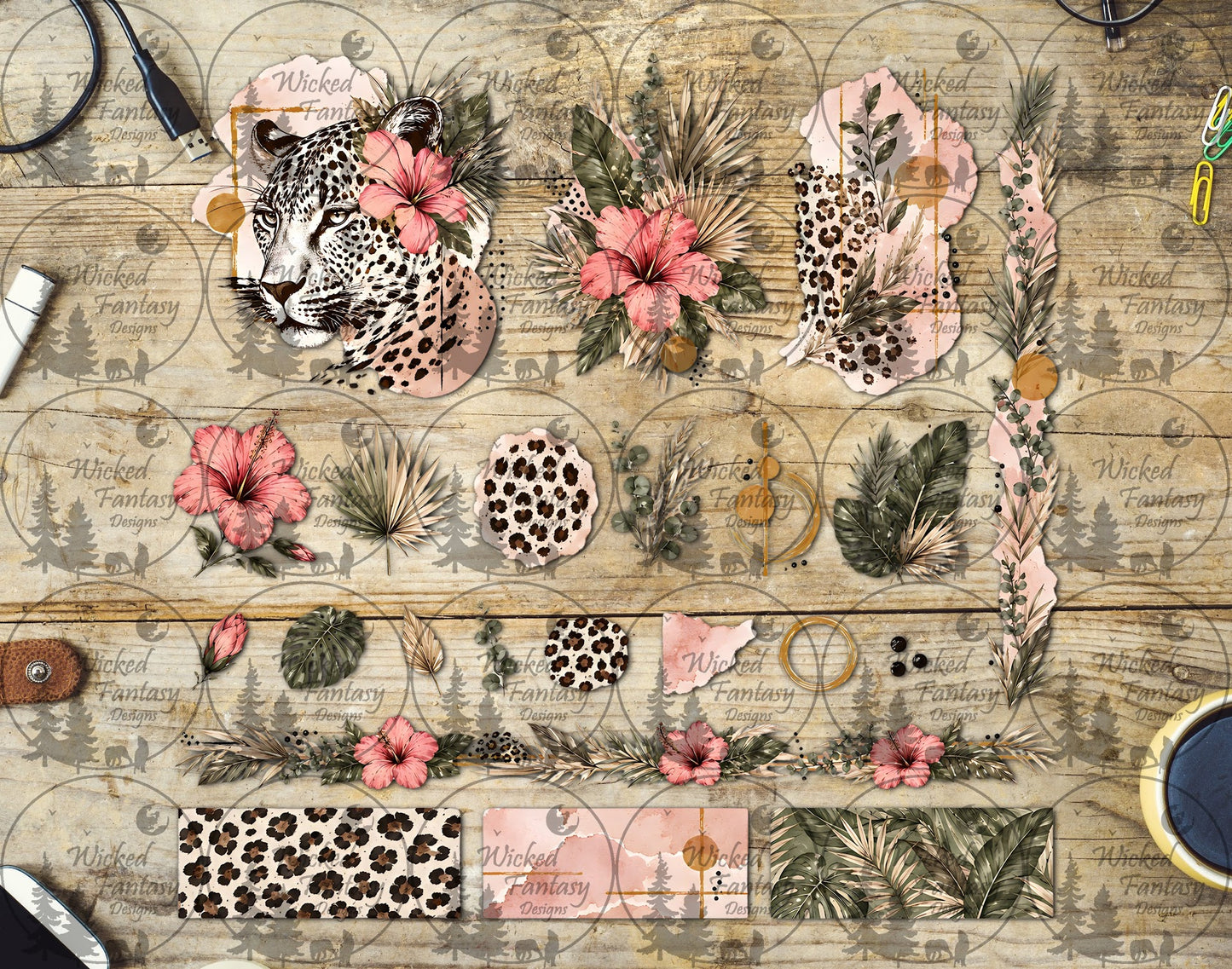 UVDTF Leopard and Hibiscus Multimedia Element Sheet