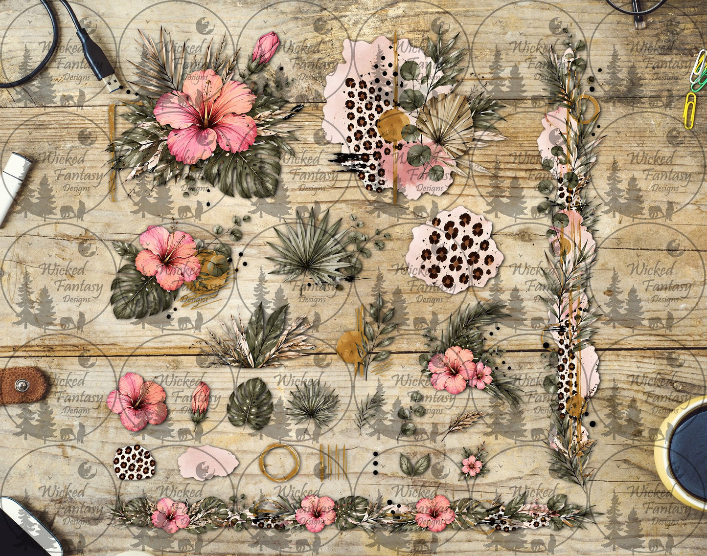 UVDTF Hibiscus and Leopard Print Filler Element Sheet