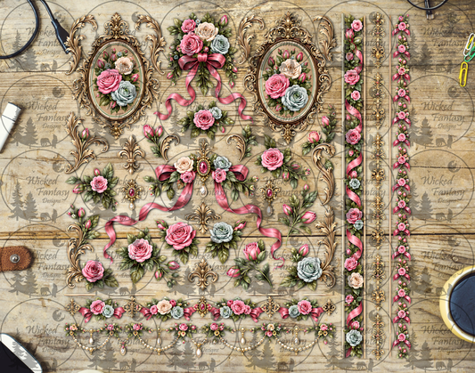 UVDTF Gilded Pink Roses Element Sheet