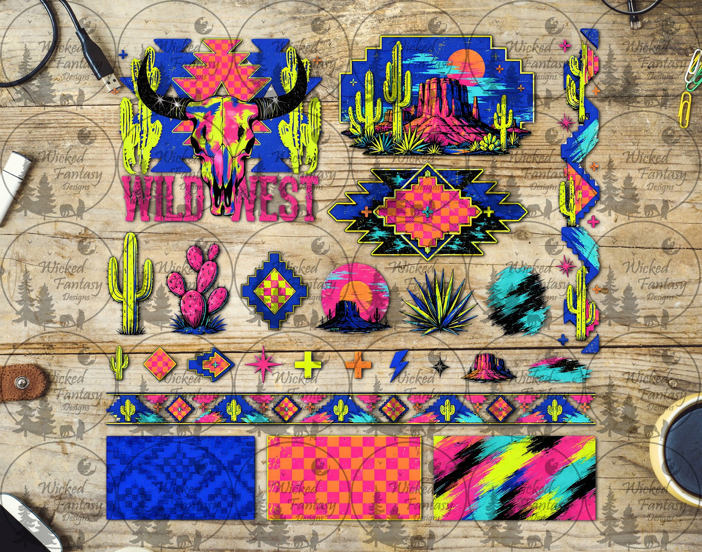 UVDTF Wild West Neon Aztec Star Multimedia Element Sheet