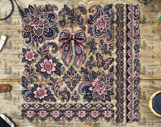 UVDTF Blush Midnight Paisley and Lace Element Sheet