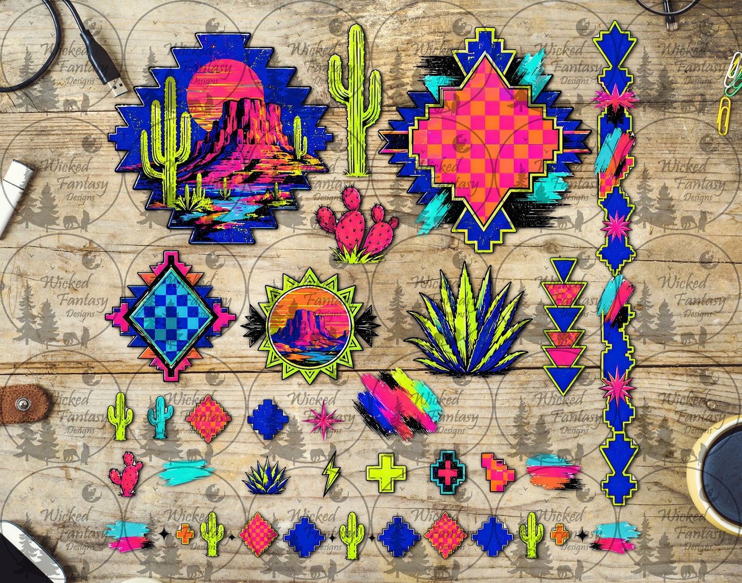 UVDTF Neon Aztec Star Multimedia Element Sheet