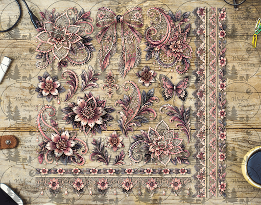 UVDTF Blush and Grey Paisley and Lace Element Sheet