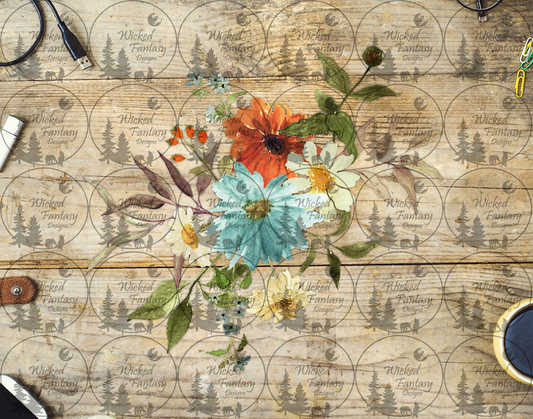 UVDTF Teal Orange Cottage Floral Arrangement
