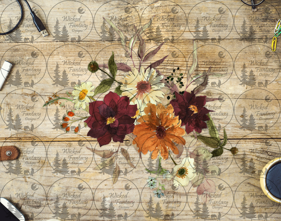 UVDTF Rust Orange Burgundy Floral Arrangement